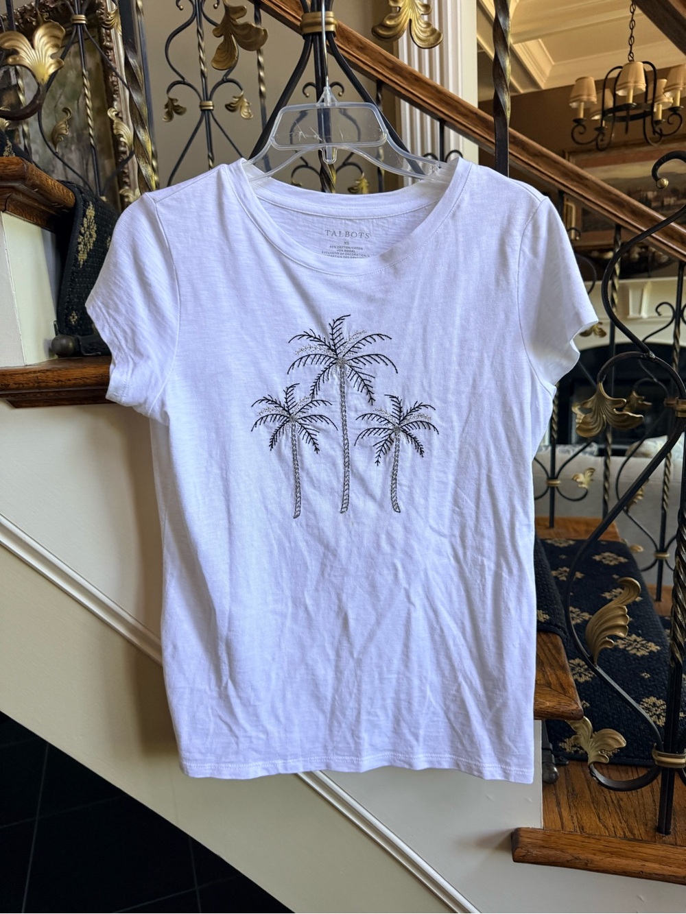 Talbots EUC Summer Cotton/Modal Tee. Palm Tree pattern. XS short sleeves.